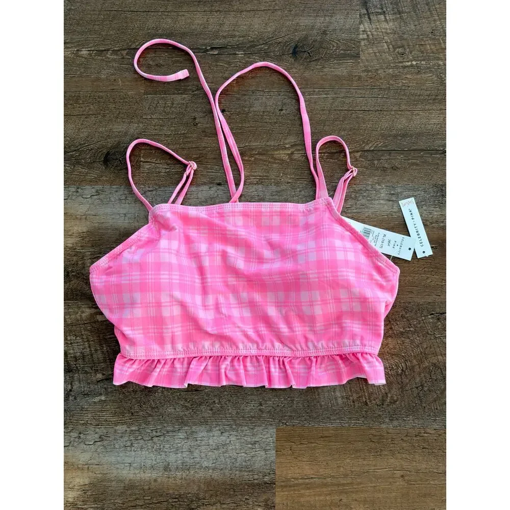 NWT Celebrity Pink Swim   Pink Gingham Adj bikini top XL 15/17